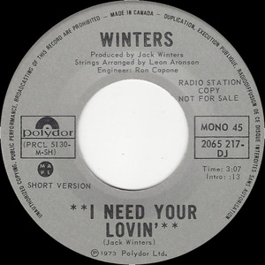 I Need Your Lovin' b/w The Lonely Trip Back