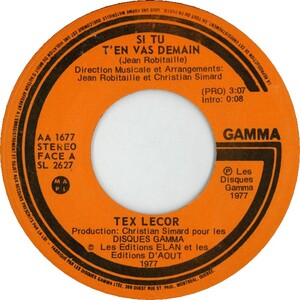  Si Tu T'en Vas Demain b/w Si Tu T'en Vas Demain Instrumental