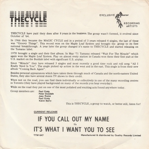 If You Call Out My Name b/w It's What I Want You to See