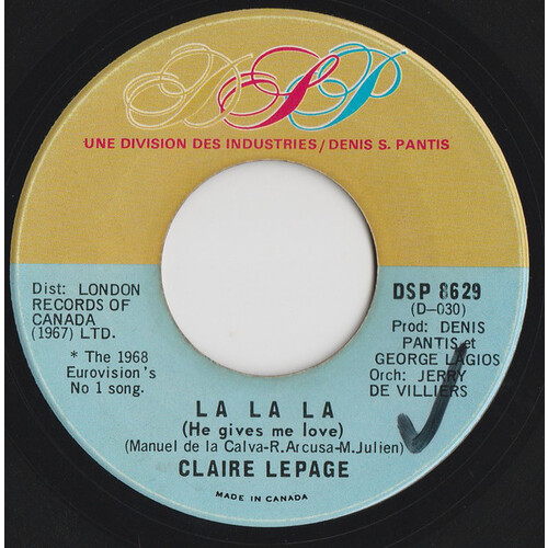 La La La (He Gives Me Love) (The 1968 Eurovision's No. 1 Song) b/w La La La (version Francaise)