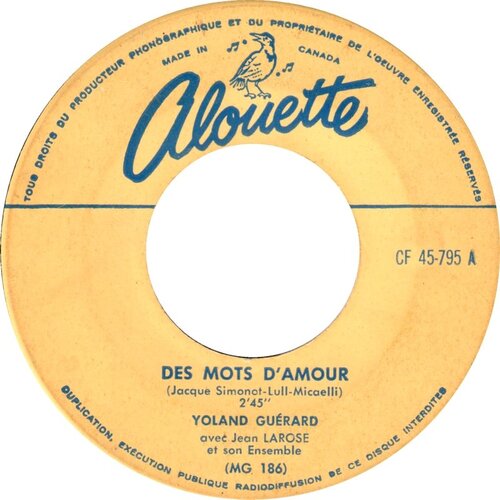 Des Mots D'amour b/w Peux-tu Songer