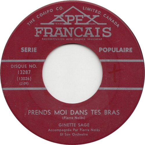 Ginette Sage Prends Moi Dans Tes Bras b/w  Hey Paula Ginette Sage et Donald Lautrec 