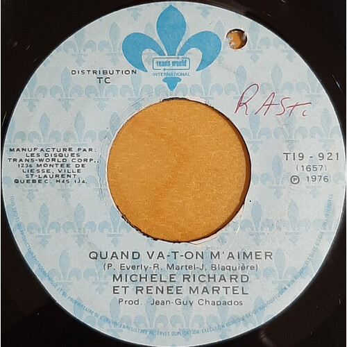 Quand Va-T-On M'aimer (et Michele Richard) b/w Quand Va-T-On M'aimer Version Instrumentale
